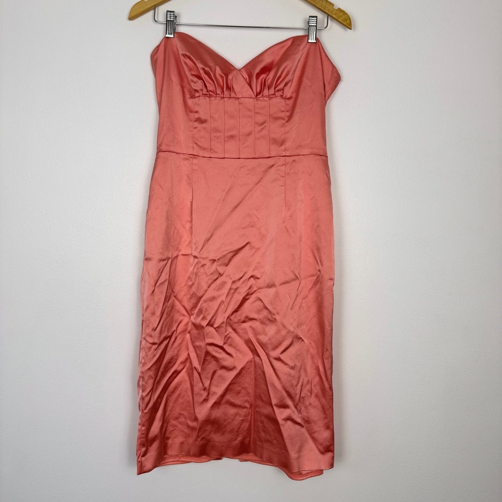 VTG! David Meister Coral Strapless Dress Cocktail USA Made 10 Y2K Glam Barbie